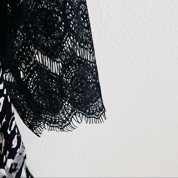 Black Lattice Lace & Pink Leopard Print Watercolor Blouse - Picture 7 of 14